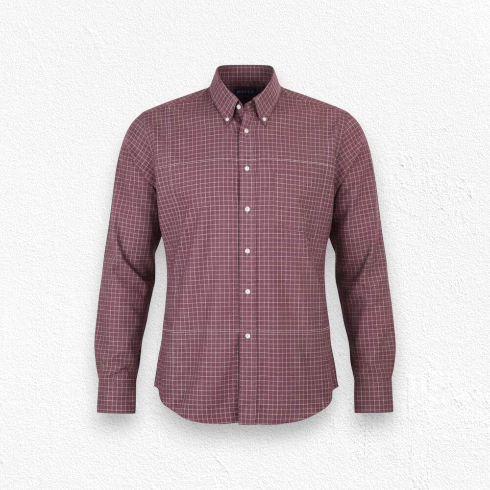 90s Vintage Dark Red Windowpane Plaid Oxford Button Down Dress Shirt Size Large